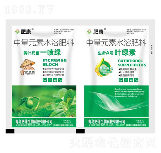 50克中量元素水溶肥料-黃葉死苗一噴綠+生命A號(hào)葉綠素-肥康-肥佬生物